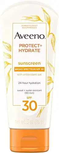 Aveeno Protect + Hydrate Face-Moisturizing Sunscreen Lotion with Broad Spectrum SPF 30 & Antioxidant Oat, Oil-Free, Lightweight, Sweat- & Water-Resistant Sun Protection, Travel-Size, 3 oz