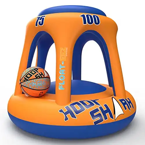 Swimming Pool Basketball Hoop Set by Hoop Shark - Orange/Blue - Inflatable Hoop with Ball - Perfect for Competitive Water Play and Trick Shots - Ultimate Summer Toy